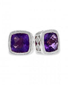 Cushion cut amethyst stud earrings