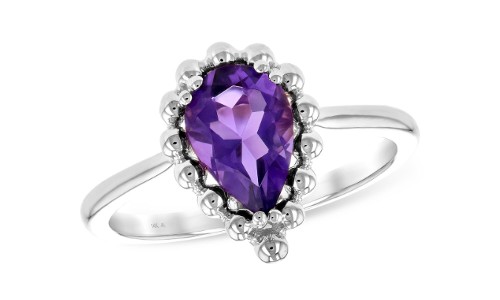 Amethyst ring by Allison-Kaufman with beaded metalwork
